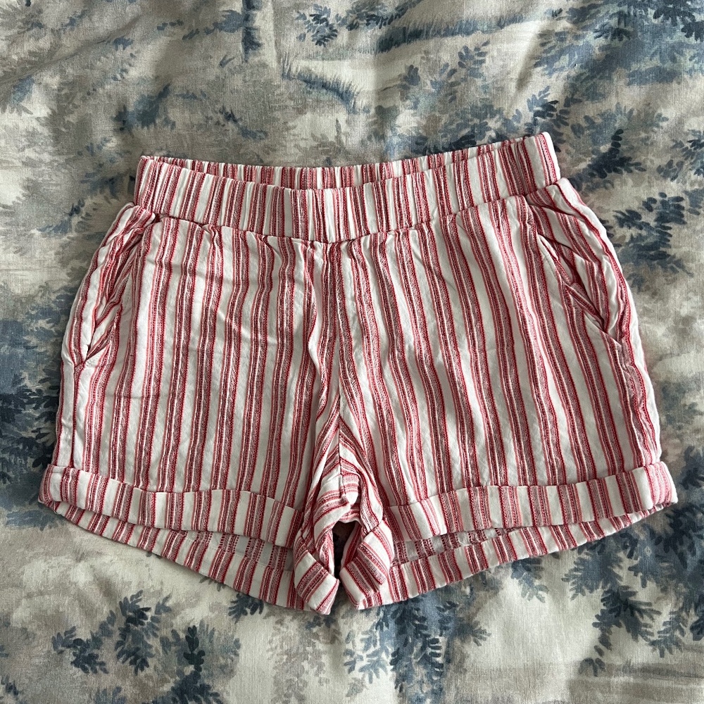 Ella Moss Red and White Stripe Beach Shorts, Size XS